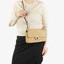 Chanel Single Flap Bag Beige Quilted Lambskin With Black Hardware