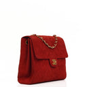 Chanel Single Flap Bag In Red Quilted Suede With 24K Gold-Plated Hardware