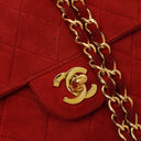 Chanel Single Flap Bag In Red Quilted Suede With 24K Gold-Plated Hardware