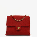 Chanel Single Flap Bag In Red Quilted Suede With 24K Gold-Plated Hardware