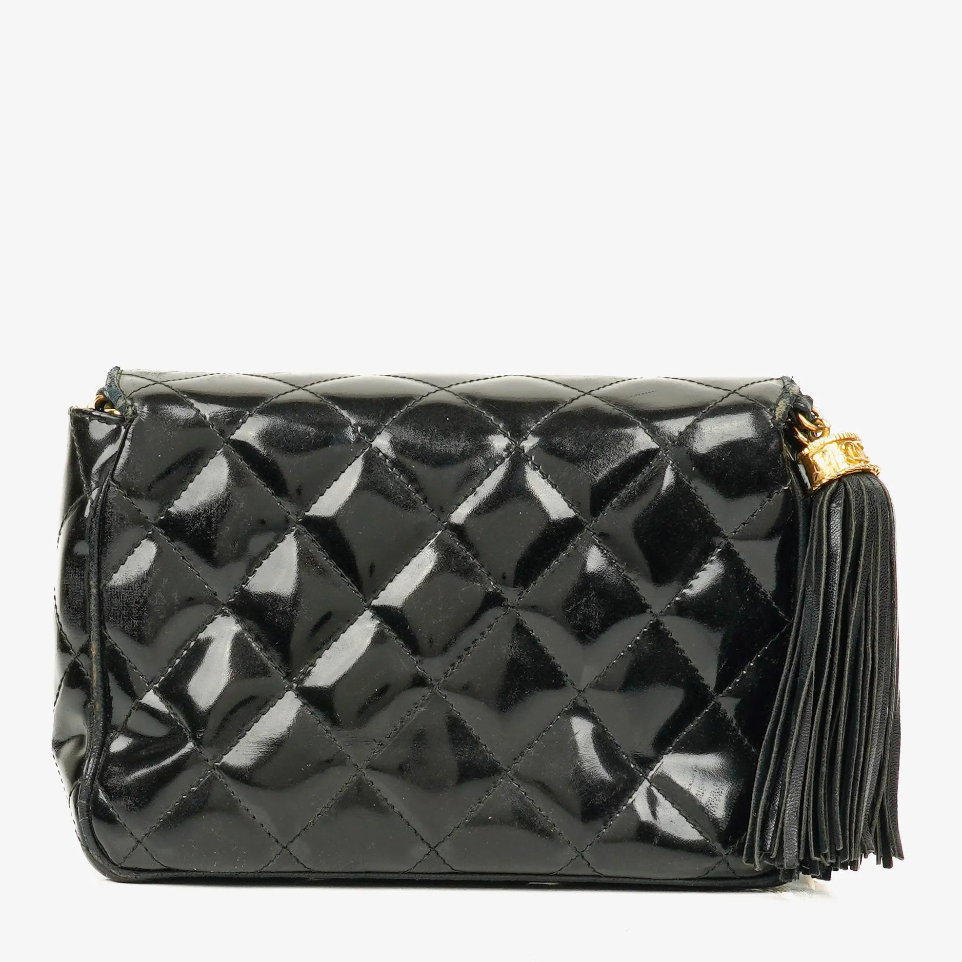 Chanel Small Black Patent Leather Full Flap Bag