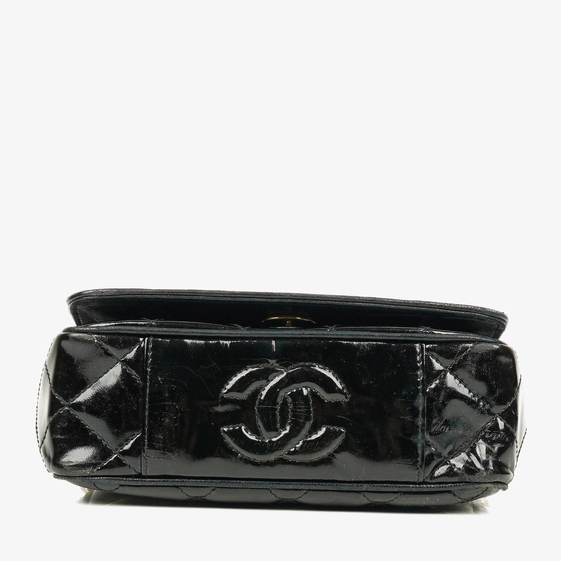 Chanel Small Black Patent Leather Full Flap Bag