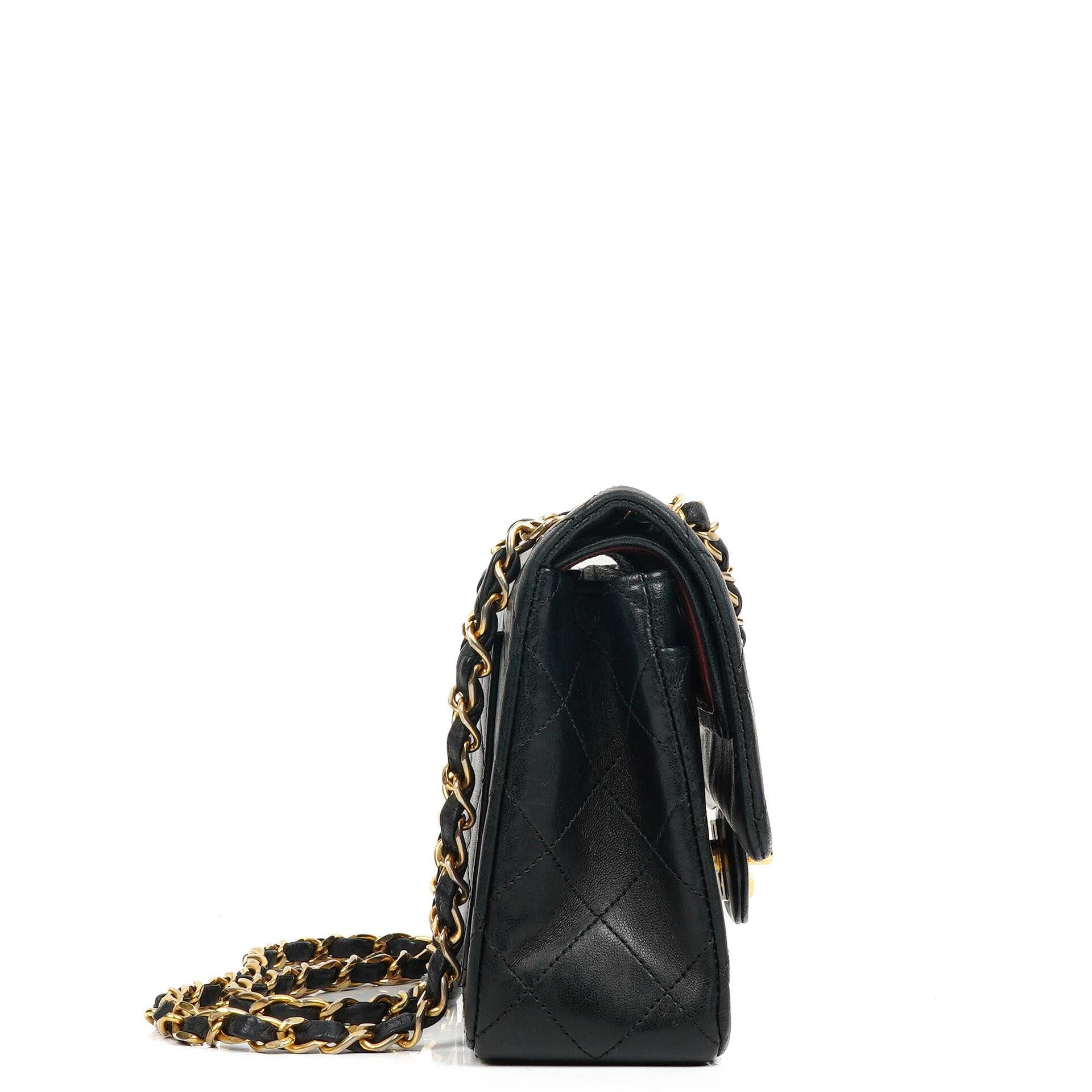 Chanel Small Classic Black Quilted Lambskin Double Flap Bag With 24K Gold-Plated Hardware