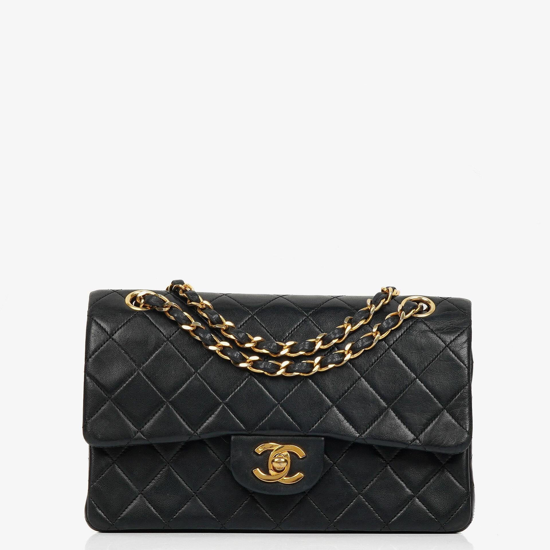 Chanel Small Classic Black Quilted Lambskin Double Flap Bag With 24K Gold-Plated Hardware