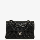 Chanel Small Classic Black Quilted Lambskin Double Flap Bag With Silver-Tone Hardware