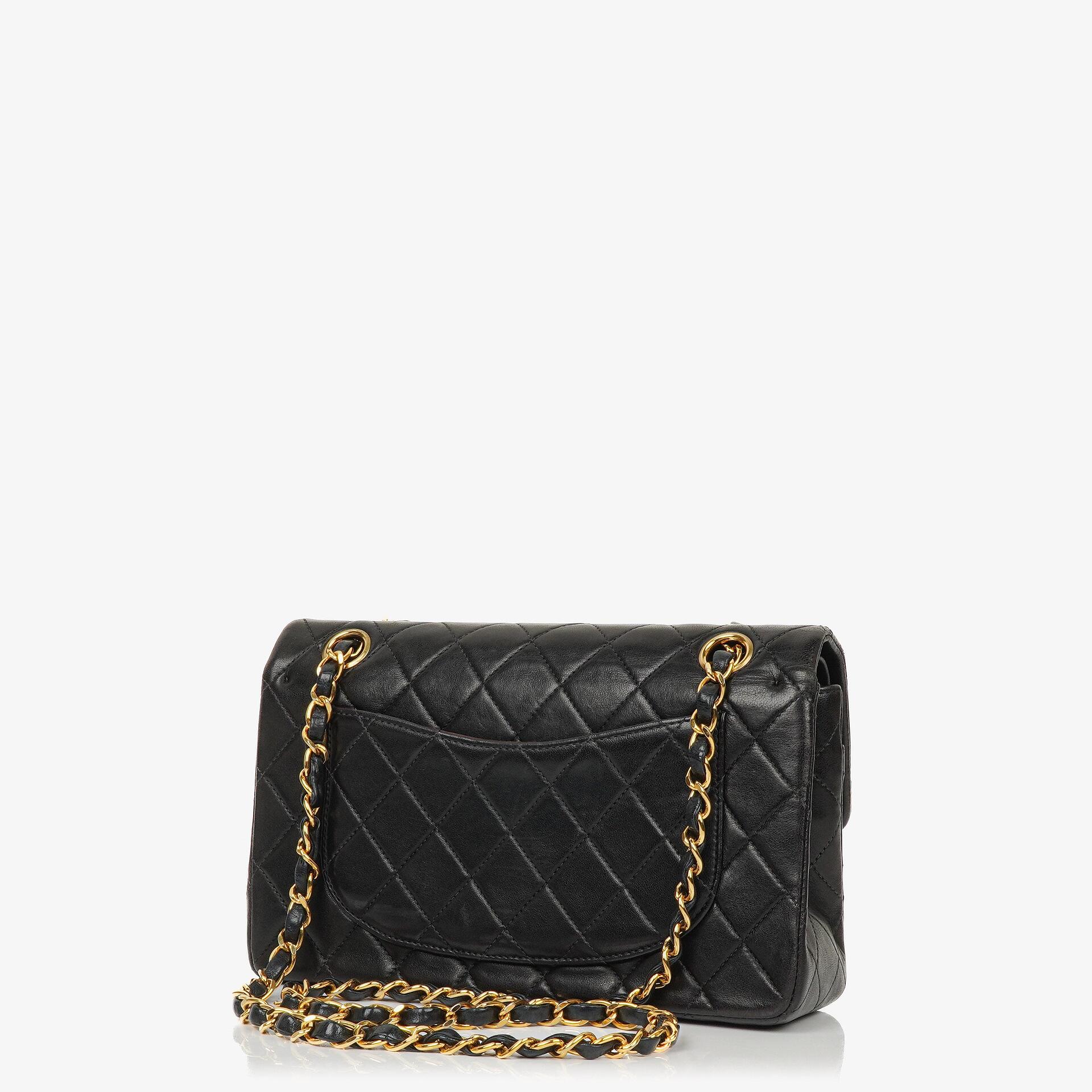 Chanel Small Classic Double Flap Bag Black Quilted Lambskin 24K Gold Hardware Vintage