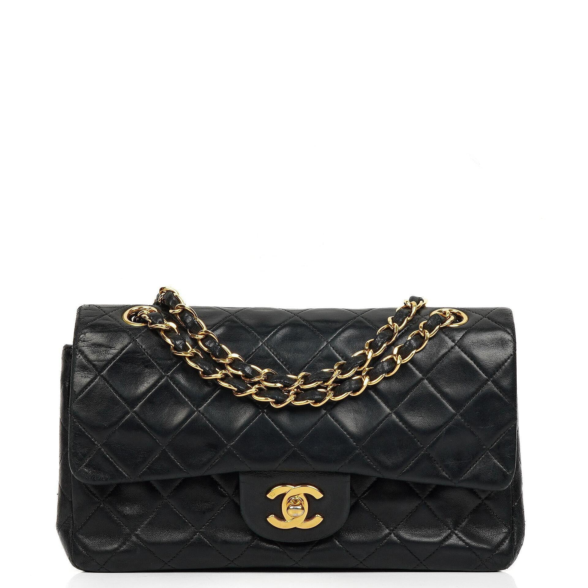 Chanel Small Classic Double Flap Bag in Black Lambskin with 24K Gold-Plated Hardware