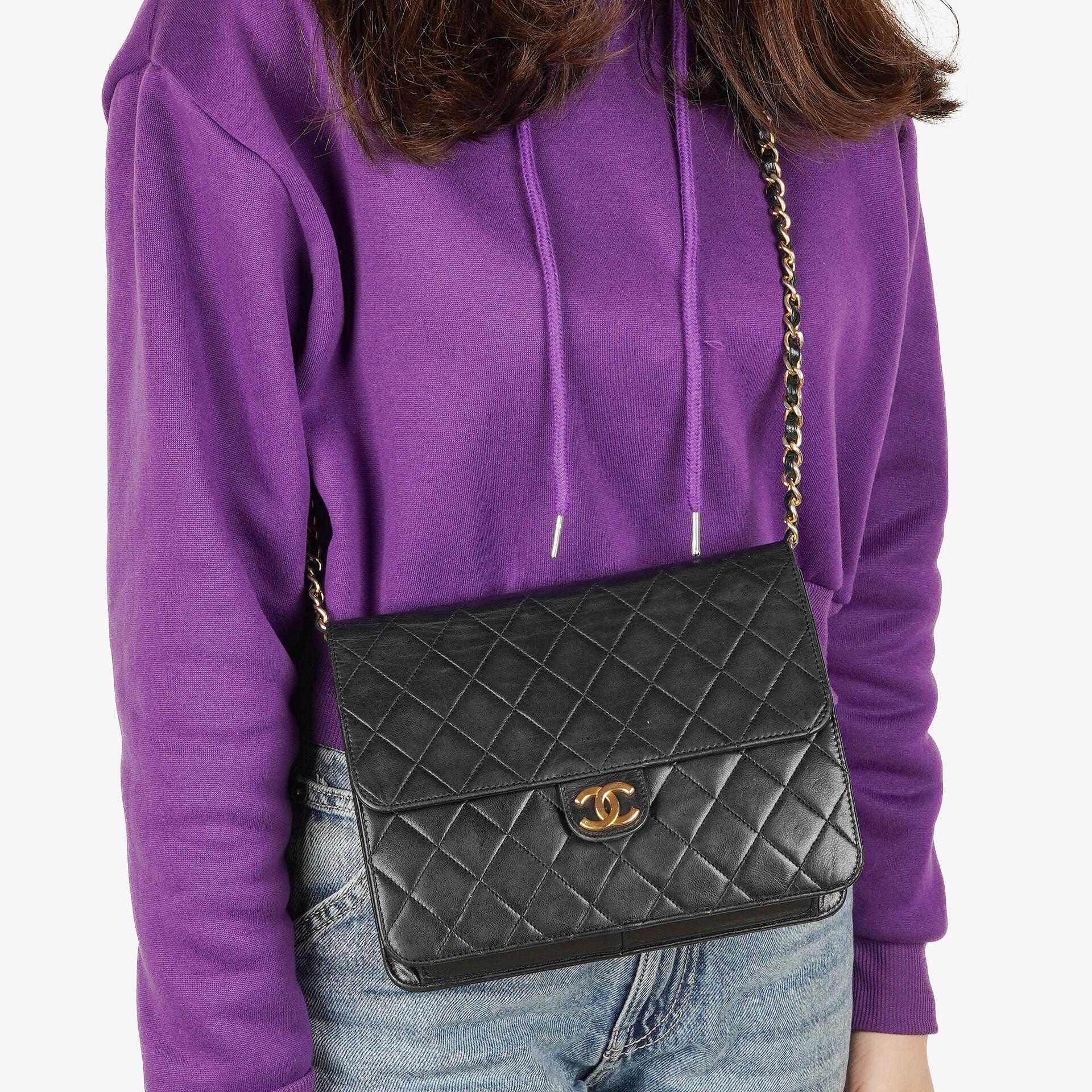 Chanel Small Classic Single Flap Bag Black Quilted Lambskin With 24K Gold-Plated Hardware