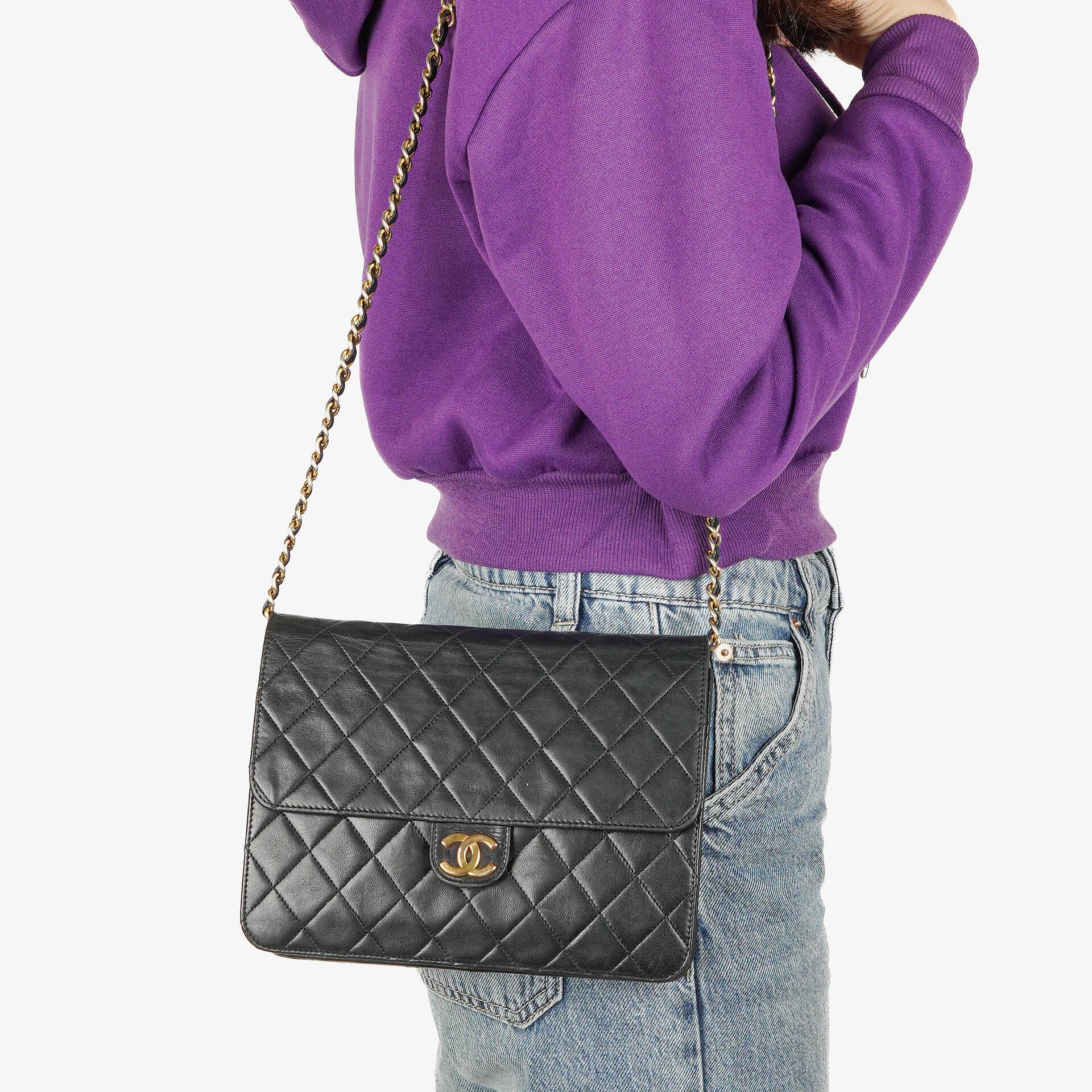Chanel Small Classic Single Flap Bag Black Quilted Lambskin With 24K Gold-Plated Hardware