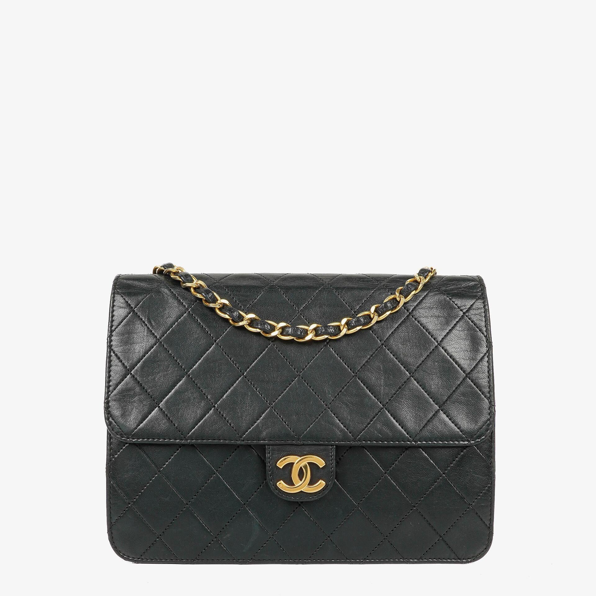 Chanel Small Classic Single Flap Bag Black Quilted Lambskin With 24K Gold-Plated Hardware
