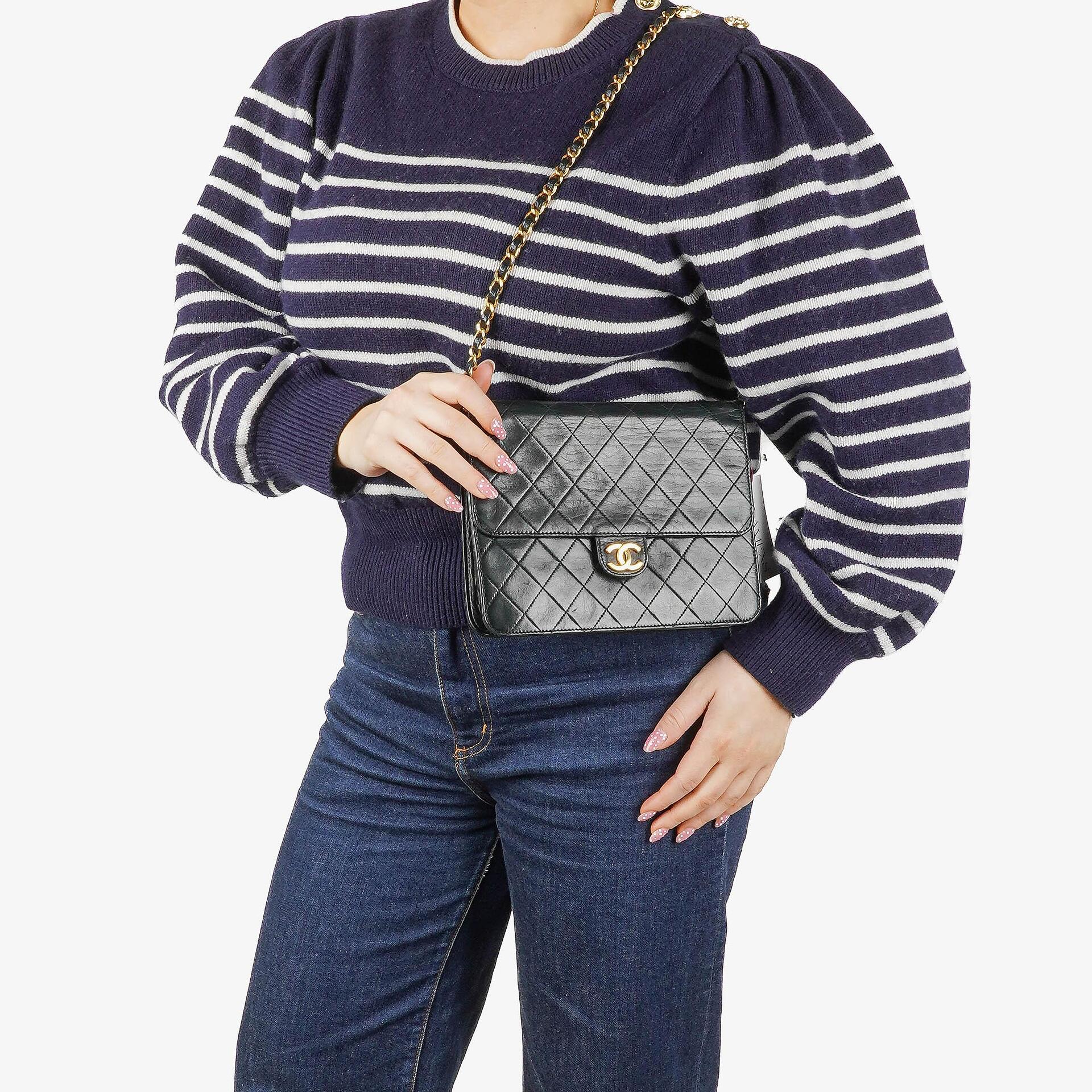 Chanel Small Classic Single Flap Bag Black Quilted Lambskin With 24K Gold-Plated Hardware