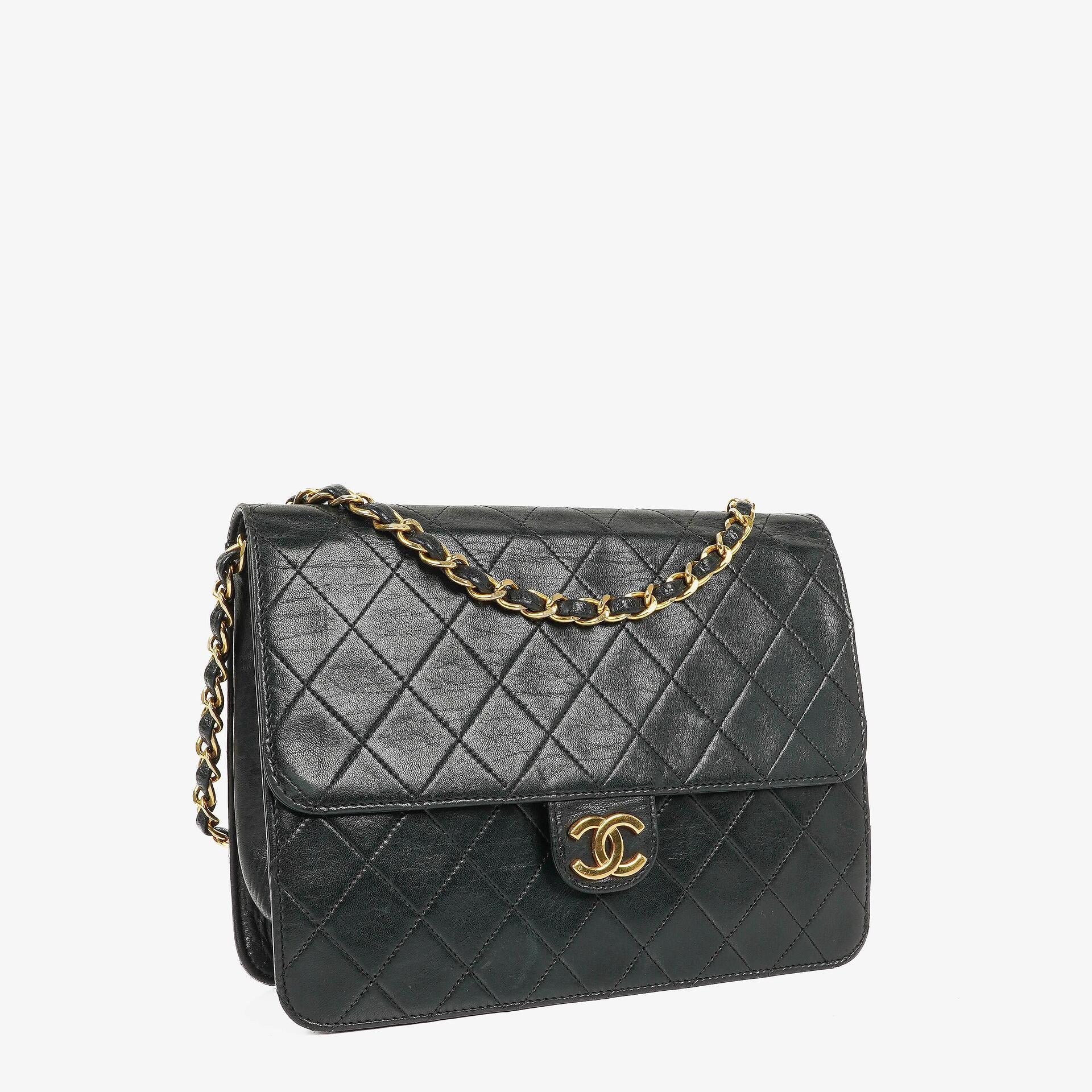 Chanel Small Classic Single Flap Bag Black Quilted Lambskin With 24K Gold-Plated Hardware