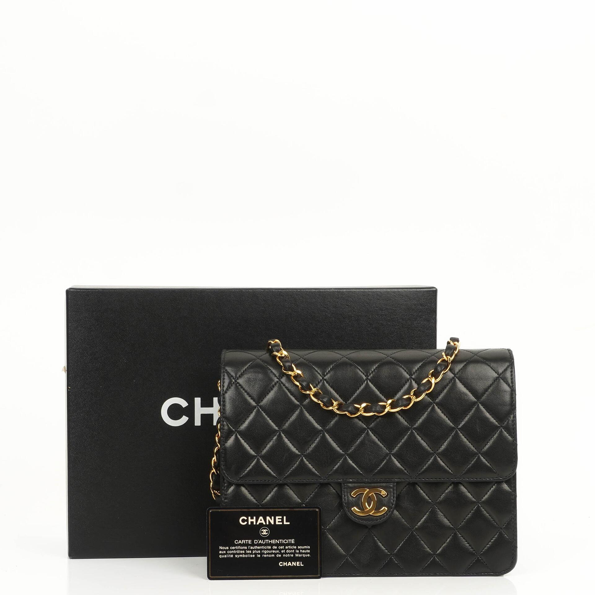 Chanel Small Classic Vintage Black Quilted Lambskin Single Flap Bag With 24K Gold-Plated Hardware
