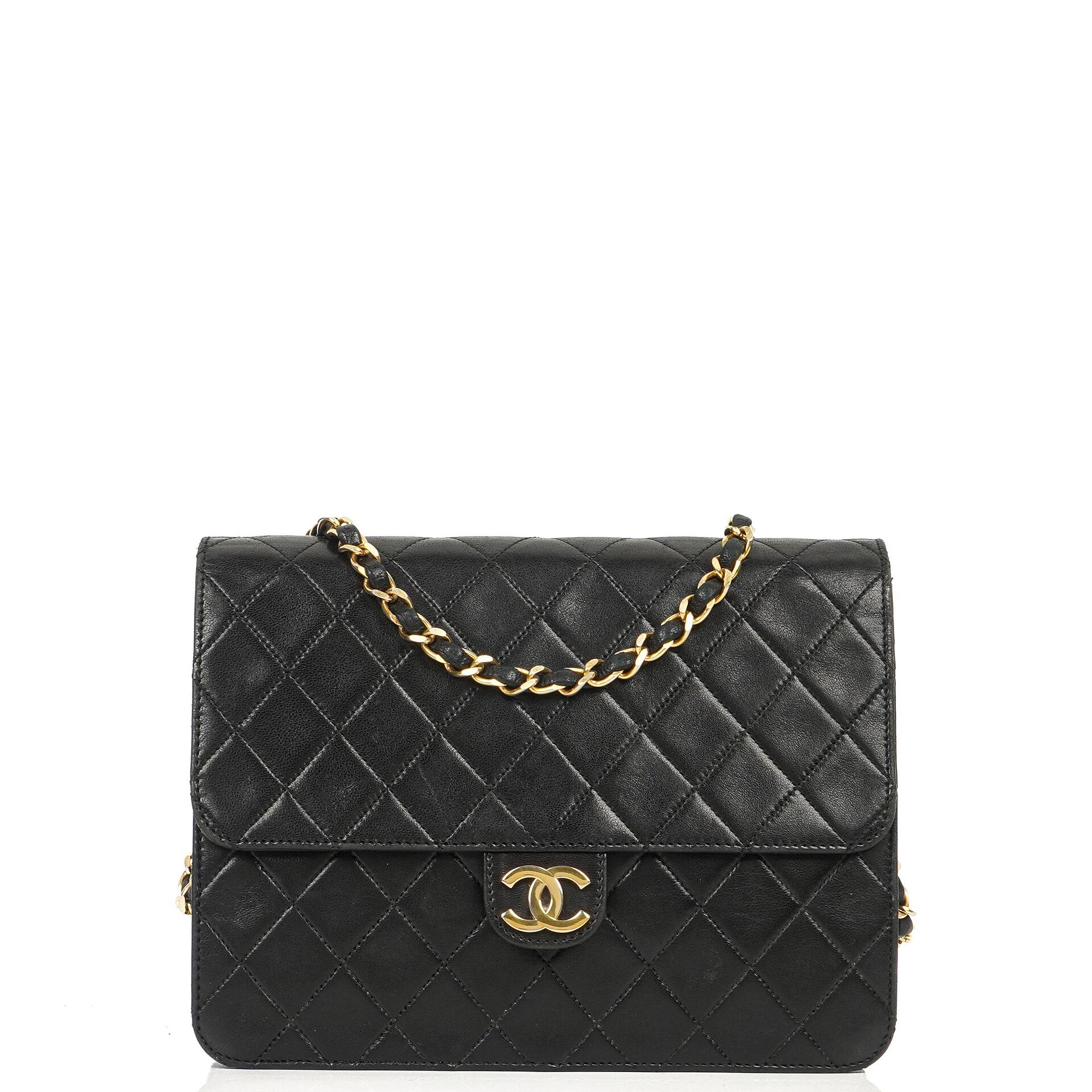 Chanel Small Classic Vintage Black Quilted Lambskin Single Flap Bag With Gold-Tone Hardware