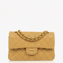 Chanel Small Classic Vintage Double Flap Bag Beige Quilted Lambskin 24K Gold-Plated Hardware