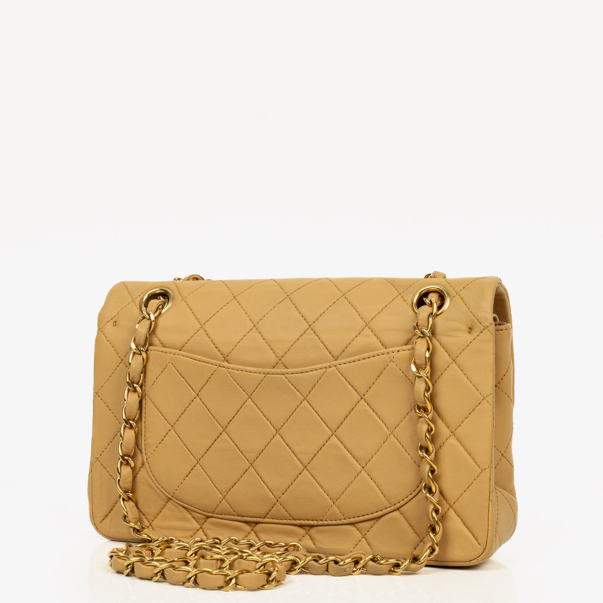Chanel Small Classic Vintage Double Flap Bag Beige Quilted Lambskin 24K Gold-Plated Hardware