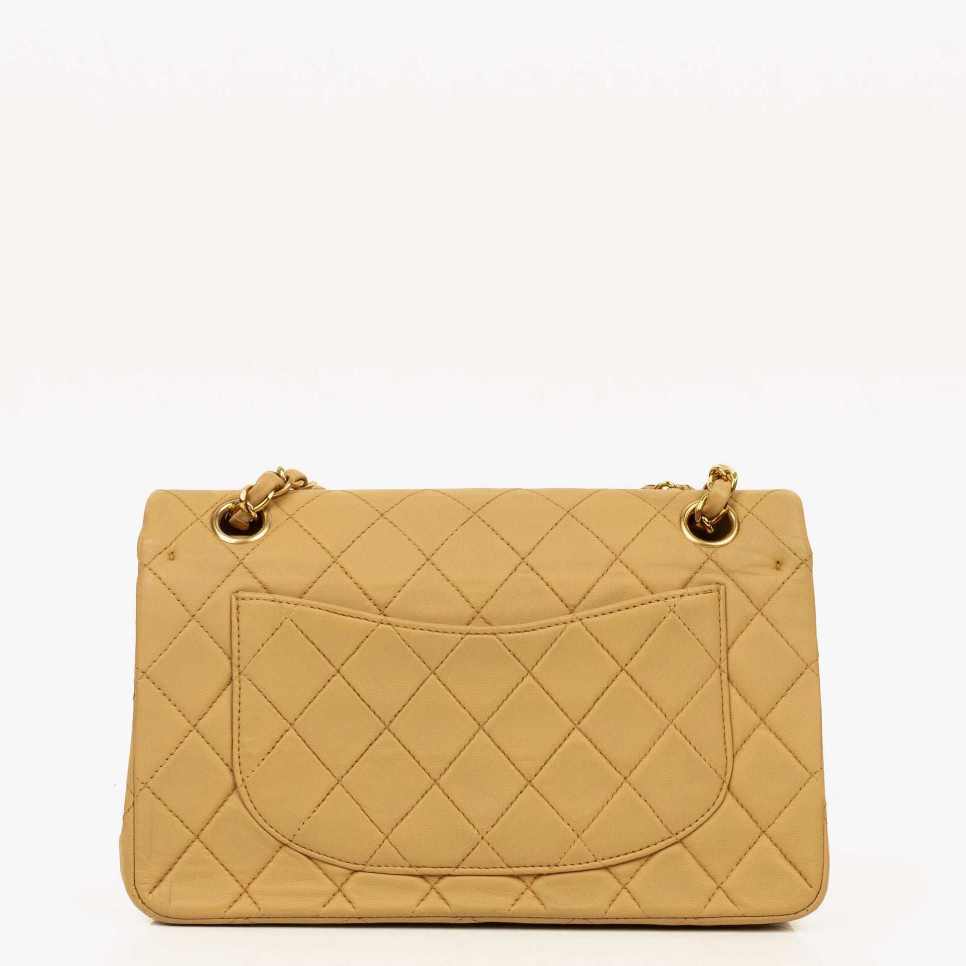 Chanel Small Classic Vintage Double Flap Bag Beige Quilted Lambskin 24K Gold-Plated Hardware