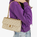 Chanel Small Classic Vintage Double Flap Bag Beige Satin 24K Gold-Plated Hardware