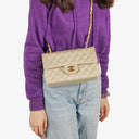 Chanel Small Classic Vintage Double Flap Bag Beige Satin 24K Gold-Plated Hardware