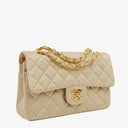 Chanel Small Classic Vintage Double Flap Bag Beige Satin 24K Gold-Plated Hardware