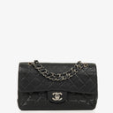 Chanel Small Classic Vintage Double Flap Bag Black Quilted Caviar With Silver-Tone Hardware