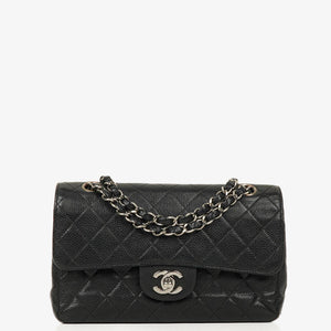 Chanel Small Classic Vintage Double Flap Bag Black Quilted Caviar With Silver-Tone Hardware