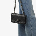 Chanel Small Classic Vintage Double Flap Bag Black Quilted Caviar With Silver-Tone Hardware