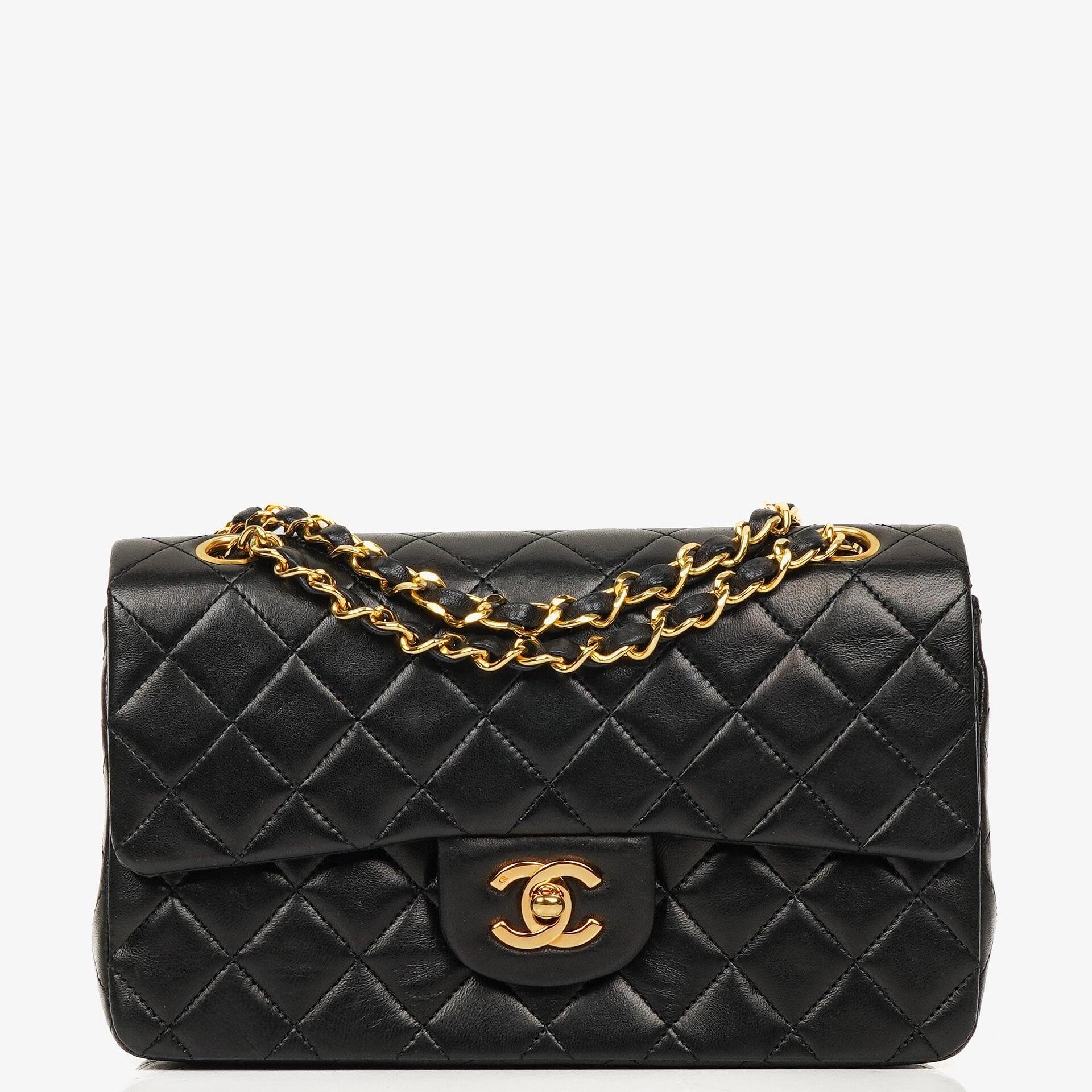 Chanel Small Classic Vintage Double Flap Bag Black Quilted Lambskin 24K Gold-Plated Hardware, 1989-1991
