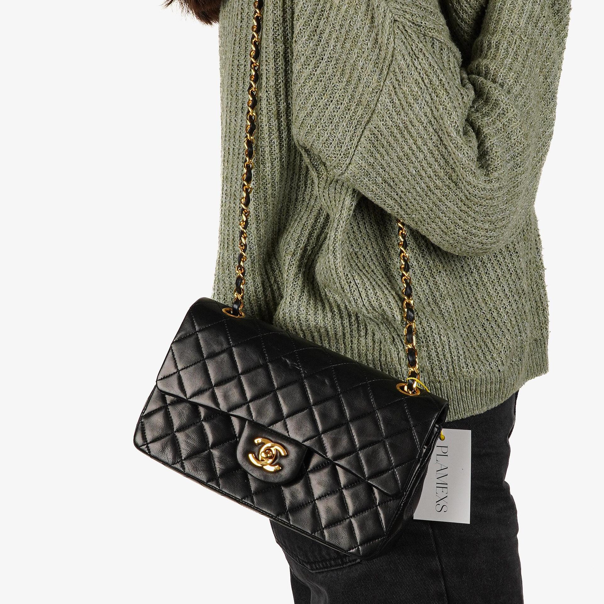 Chanel Small Classic Vintage Double Flap Bag Black Quilted Lambskin 24K Gold-Plated Hardware, 1989-1991