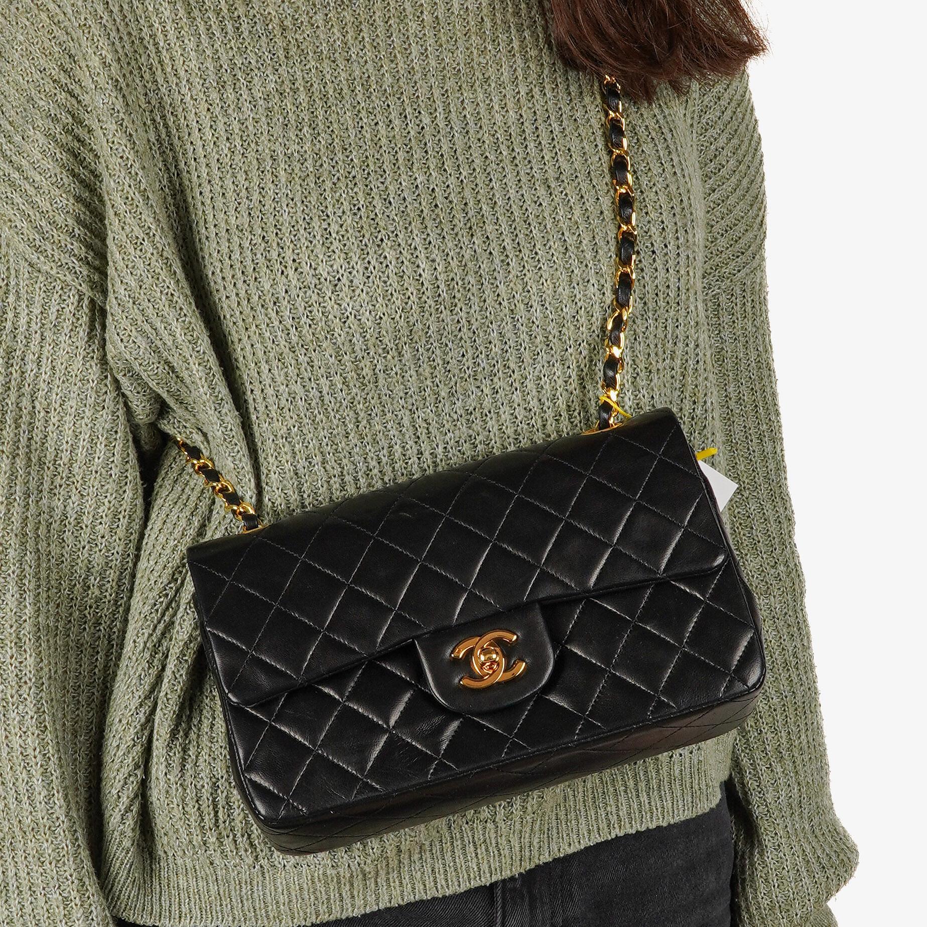 Chanel Small Classic Vintage Double Flap Bag Black Quilted Lambskin 24K Gold-Plated Hardware, 1989-1991