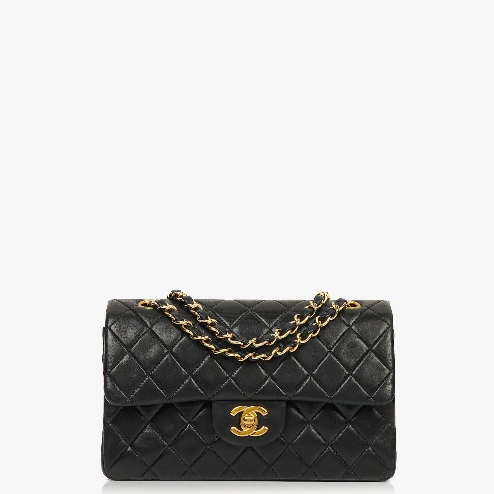 Chanel Small Classic Vintage Double Flap Bag Black Quilted Lambskin With 24K Gold-Plated Hardware