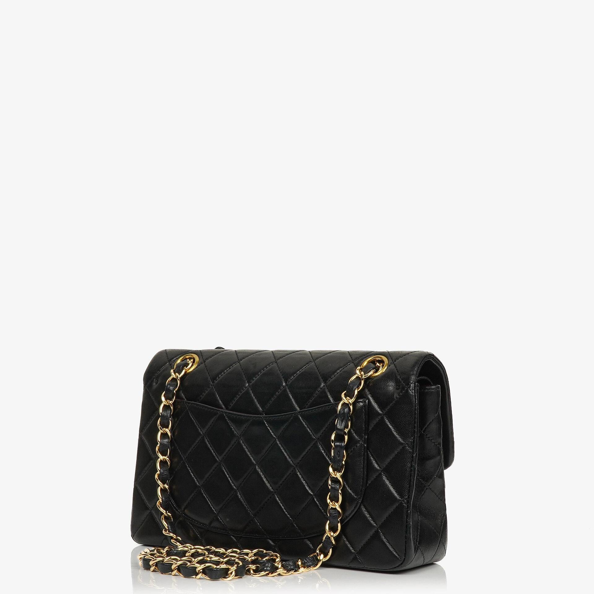 Chanel Small Classic Vintage Double Flap Bag Black Quilted Lambskin With 24K Gold-Plated Hardware