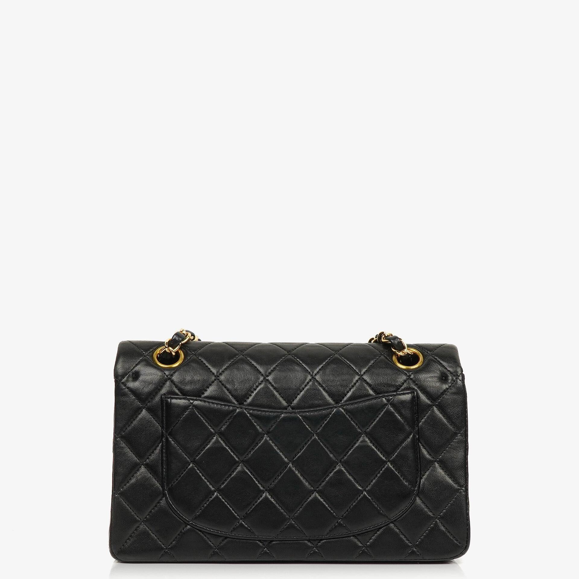 Chanel Small Classic Vintage Double Flap Bag Black Quilted Lambskin With 24K Gold-Plated Hardware