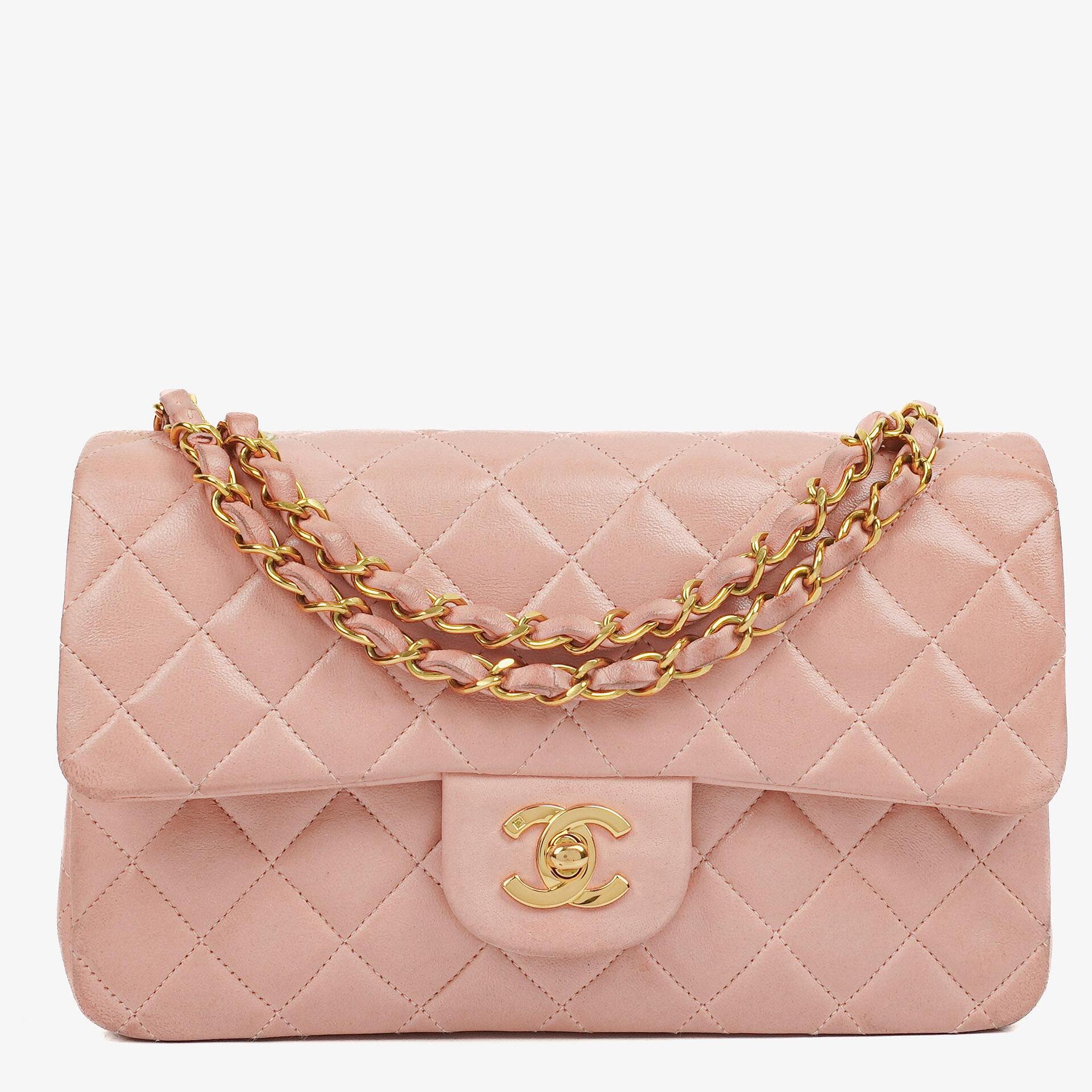 Chanel Small Classic Vintage Double Flap Bag Pink Quilted Lambskin 24K Gold-Plated Hardware