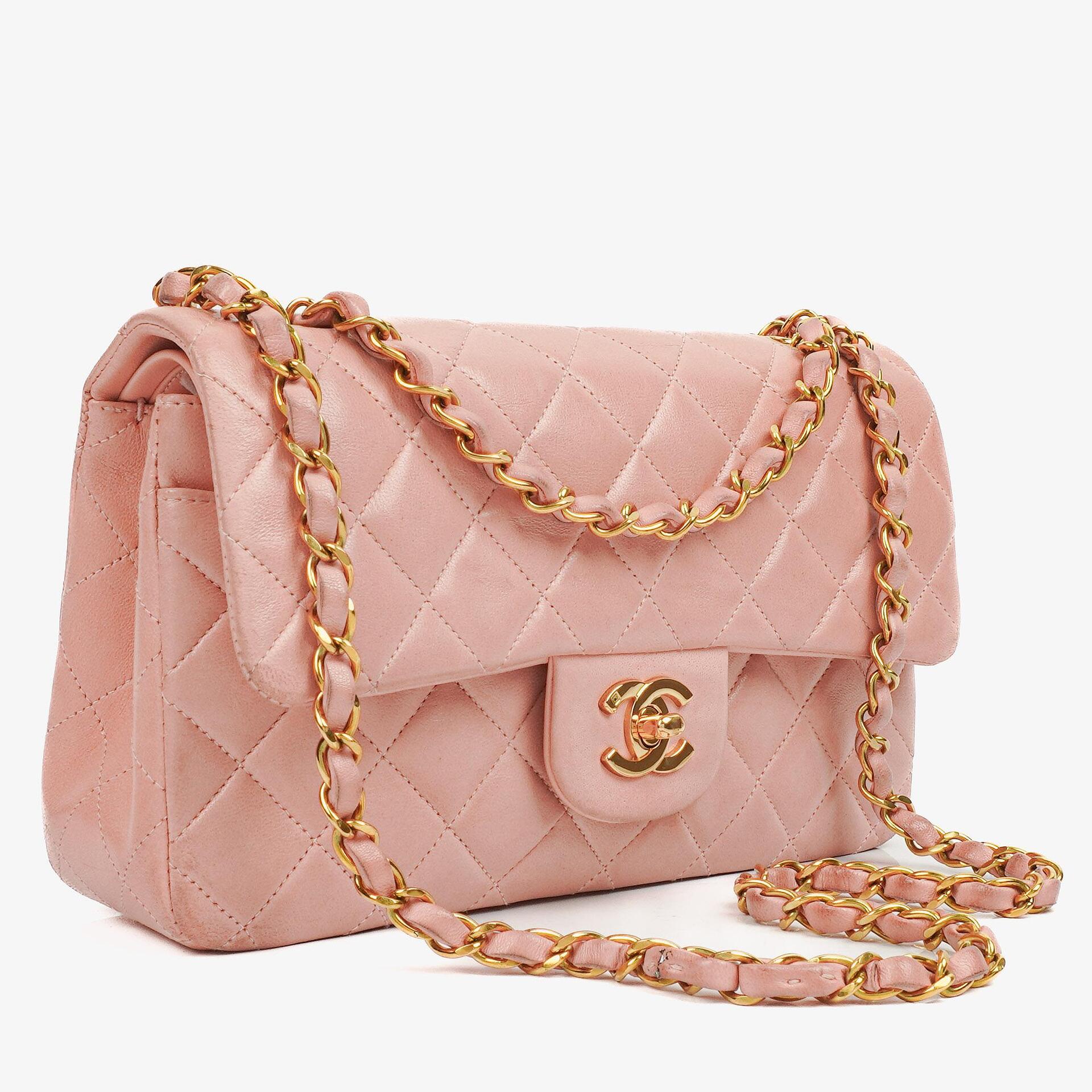 Chanel Small Classic Vintage Double Flap Bag Pink Quilted Lambskin 24K Gold-Plated Hardware