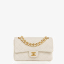 Chanel Small Classic Vintage Double Flap Bag White Quilted Lambskin With 24K Gold-Plated Hardware