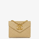 Chanel Small Envelope Maxi CC Logo Flap Bag Beige Quilted Lambskin With 24K Gold-Plated Hardware