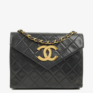 Chanel Small Envelope Maxi CC Logo Flap Bag Black Quilted Lambskin With 24K Gold-Plated Hardware