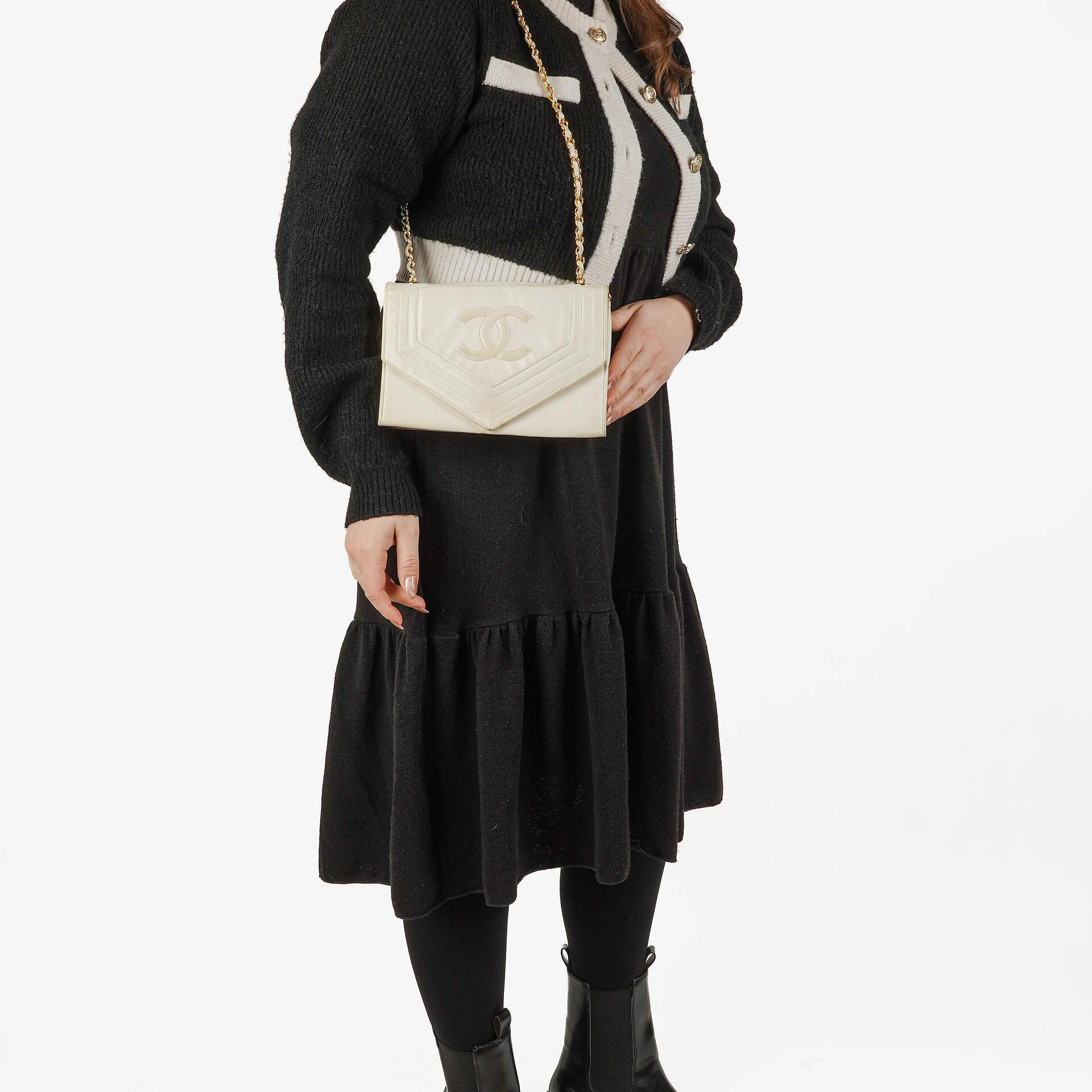 Chanel Small Envelope White Leather Flap Bag