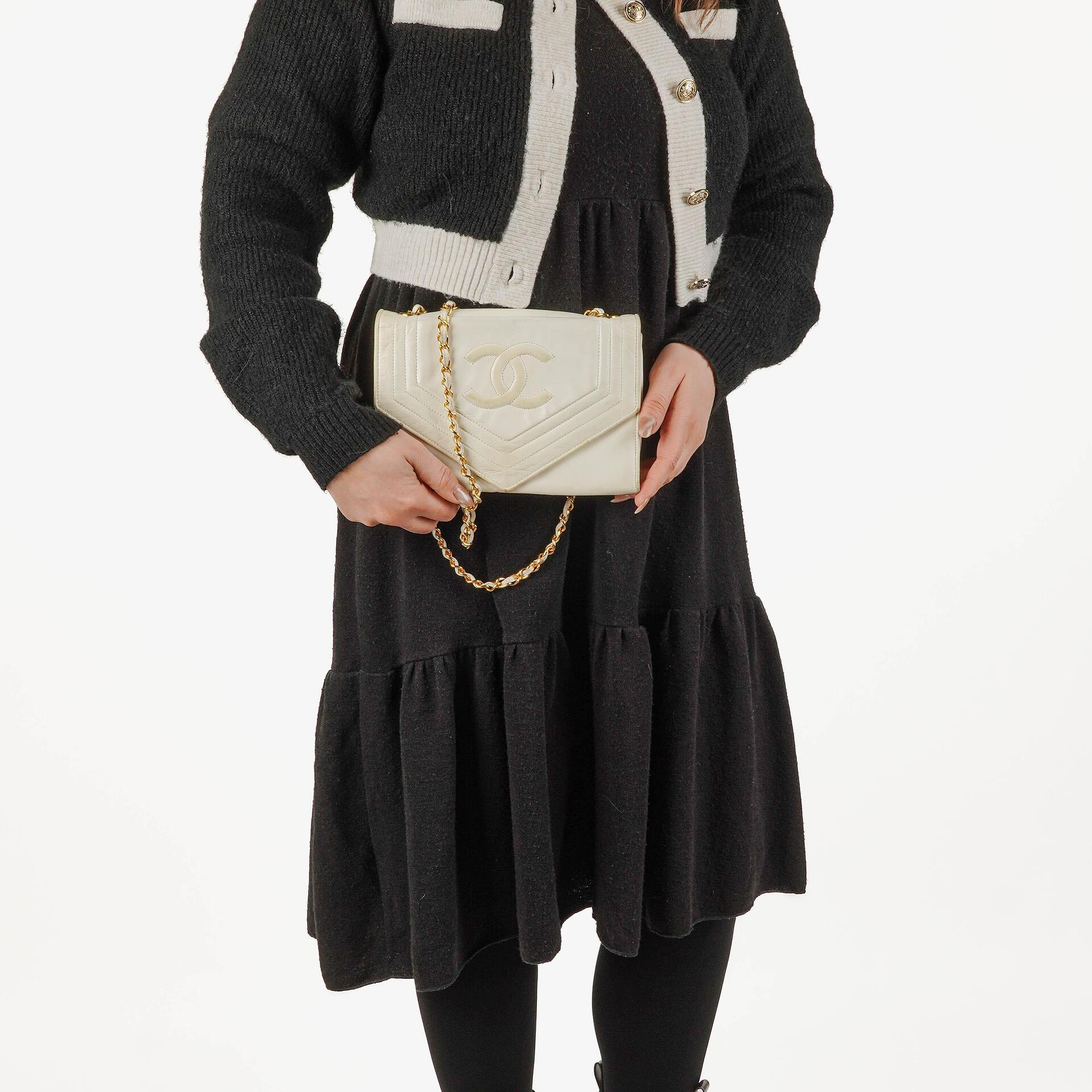 Chanel Small Envelope White Leather Flap Bag
