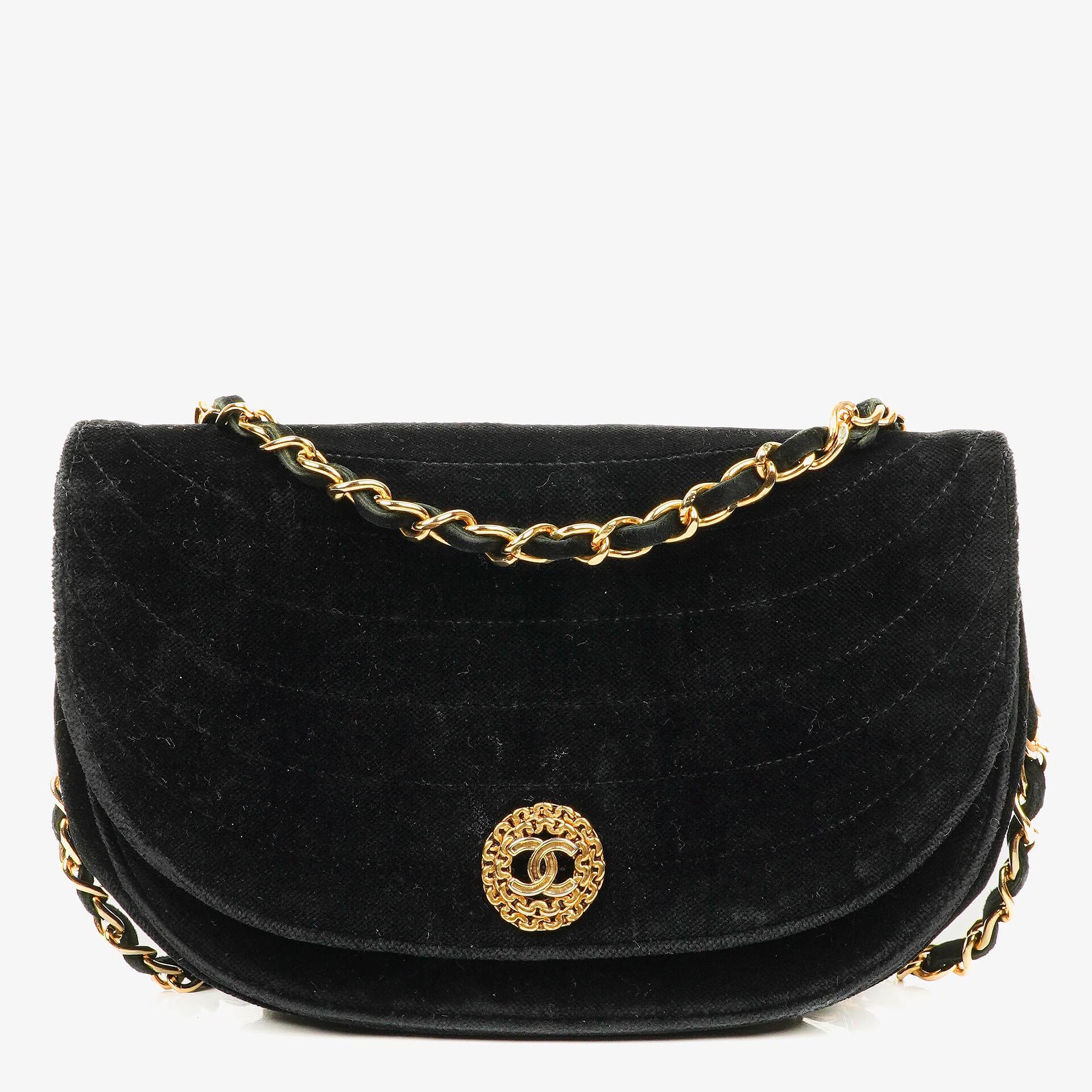 Chanel Small Half-Moon Black Velvet Flap Bag