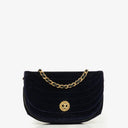 Chanel Small Half-Moon Navy Velvet Flap Bag