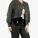 Chanel Small Half-Moon Navy Velvet Flap Bag