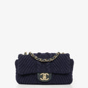 Chanel Small Navy Paris-Hamburg Cable Knit Fabric With Calfskin Flap Bag