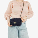 Chanel Small Navy Paris-Hamburg Cable Knit Fabric With Calfskin Flap Bag