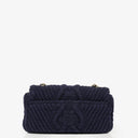 Chanel Small Navy Paris-Hamburg Cable Knit Fabric With Calfskin Flap Bag