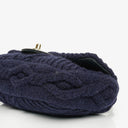 Chanel Small Navy Paris-Hamburg Cable Knit Fabric With Calfskin Flap Bag