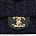 Chanel Small Navy Paris-Hamburg Cable Knit Fabric With Calfskin Flap Bag