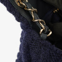 Chanel Small Navy Paris-Hamburg Cable Knit Fabric With Calfskin Flap Bag