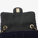 Chanel Small Navy Paris-Hamburg Cable Knit Fabric With Calfskin Flap Bag